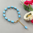 Blue Synthetic Turquoise Beads Bracelet: 63.20cts Simulant Turquoise Baguette Plain Brass Bracelet 11mm 7"