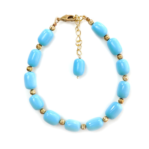 Blue Synthetic Turquoise Beads Bracelet: 64.00cts