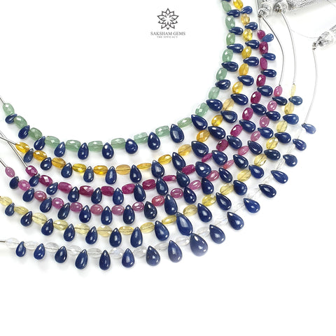 Sapphire Ruby Opal Moonstone Quartz Plain Beads: Natural Untreated Blue Sapphire Teardrop Cushion Plain 6