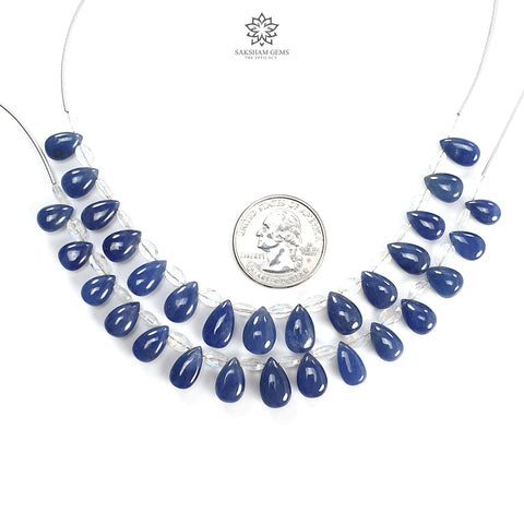 Blue Sapphire Rainbow Moonstone Plain Beads: 67.00cts (Apx) Natural Untreated Sapphire Plain  Teardrop Oval 6