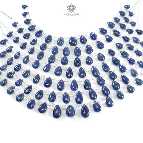 Blue Sapphire Rainbow Moonstone Loose Beads : 29.50cts (Apx) Natural Untreated Sapphire Faceted Plain Teardrop Oval 5.5