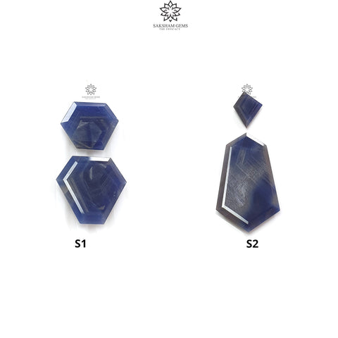 Blue Sliver Sheen Sapphire Gemstone Fancy Cut : Natural Untreated Unheated Sapphire Both Side Faceted Uneven Hexagon 2pcs Sets