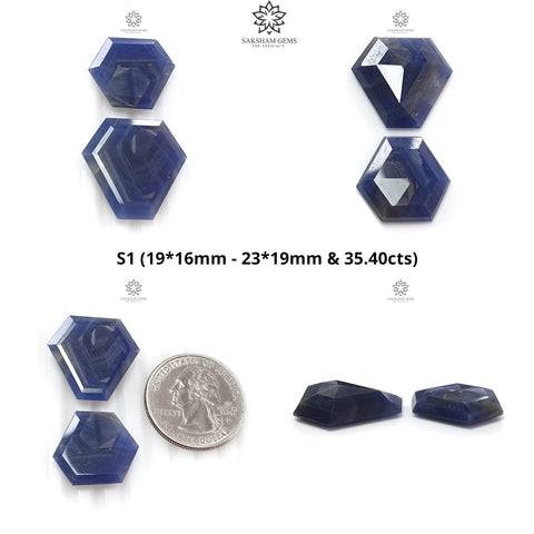 Blue Sliver Sheen Sapphire Gemstone Fancy Cut : Natural Untreated Unheated Sapphire Both Side Faceted Uneven Hexagon 2pcs Sets