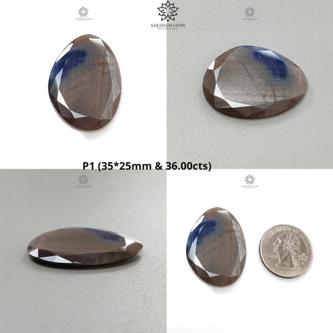 Blue Sliver Sheen Sapphire Gemstone Fancy Cut : Natural Untreated Unheated Sapphire Both Side Faceted Uneven Shape 1pc