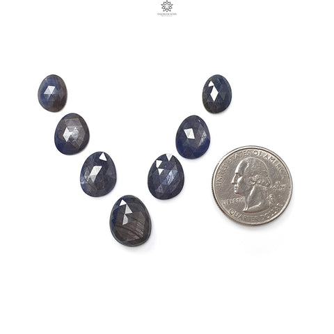 Blue, Silver Sheen Sapphire Gemstone Rose Cut Slices: 37.70cts Natural Untreated Sapphire Egg Shape 11*9mm - 15.5*13mm 7pcs Lot for Jewelry