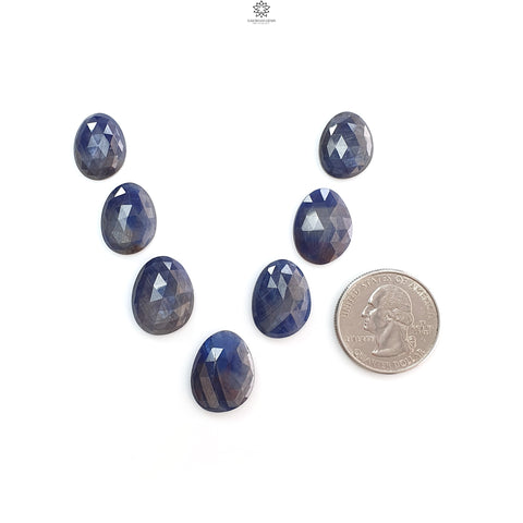 Blue, Silver Sheen Sapphire Gemstone Rose Cut Slices: 70.00cts Natural Untreated Sapphire Egg Shape 15.5*12mm - 19*15mm 7pcs Lot for Jewelry