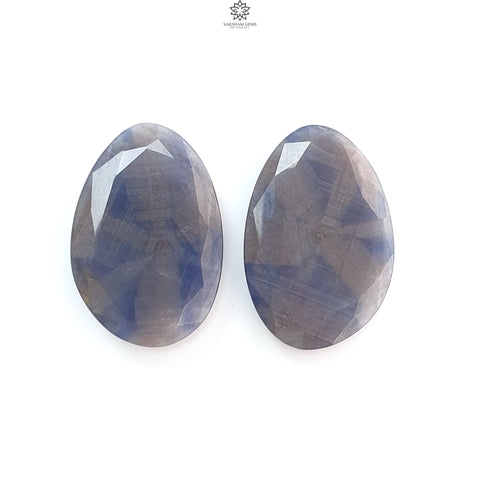 Blue, Silver Sapphire Gemstone Trapiche Faceted Cut: 90.00cts Natural Untreated Sapphire Egg Shape 36*24mm Pair September Birthstone