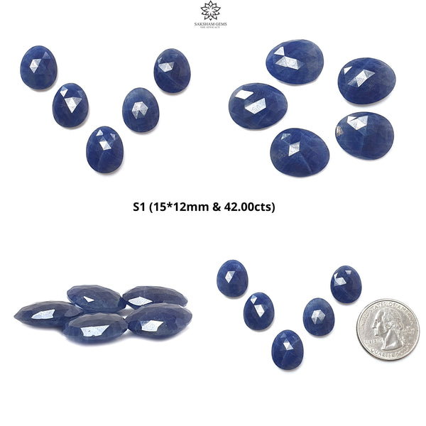 Blue, Golden Brown Sapphire Gemstone Faceted Cut: Natural Untreated Unheated Sapphire Rose Cut Egg, Round Shape 5pcs, 7pcs Set for Jewelry