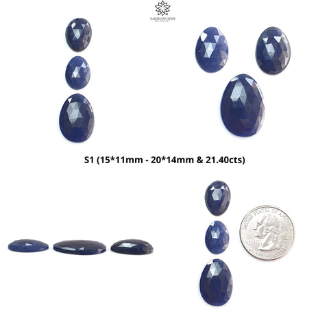 Blue Sapphire Gemstone Rose Cut Slices: Natural Untreated Unheated Sapphire Fancy Shape 3pcs Set for Jewelry September Birthstone