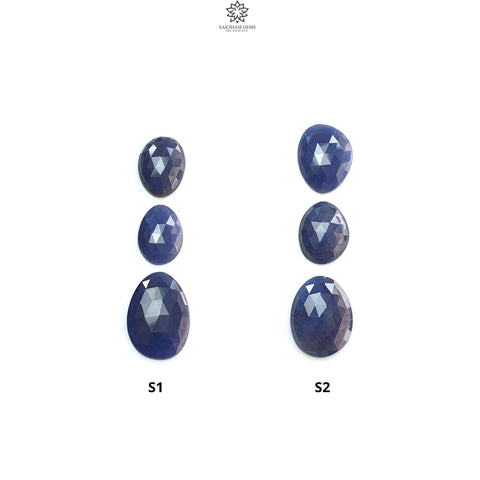 Blue Sapphire Gemstone Rose Cut Slices: Natural Untreated Unheated Sapphire Fancy Shape 3pcs Set for Jewelry September Birthstone