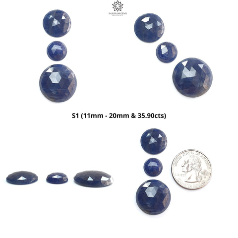 Blue Sapphire Gemstone Rose Cut Slices: Natural Untreated Unheated Sapphire Round, Oval Shape 3pcs Set for Jewelry September Birthstone