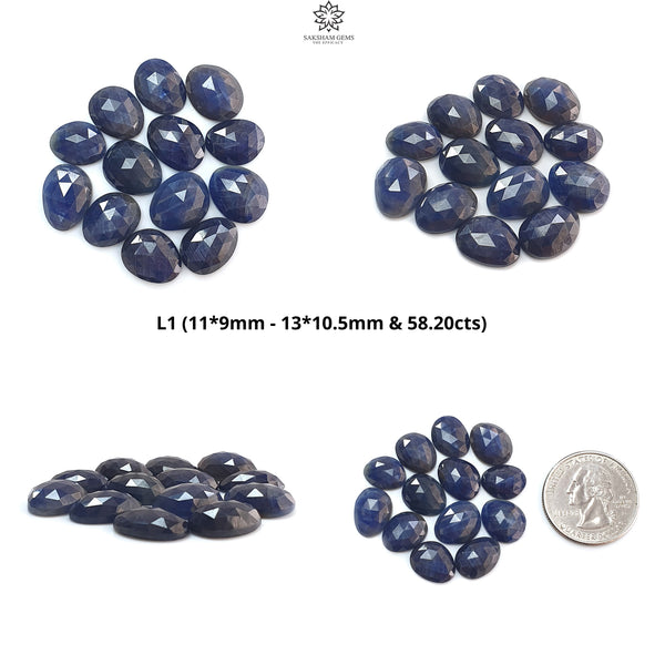 Blue, Silver Gray Sapphire Gemstone Rose Cut Slices: Natural Untreated Sapphire Fancy Shape Faceted Lots for Jewelry September Birthstone