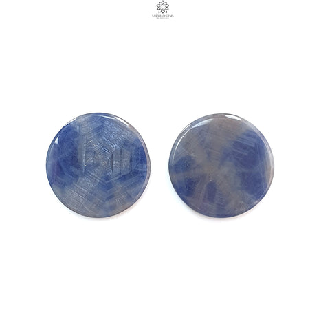 Sapphire Trapiche Gemstone Flat Slices: 84.00cts Natural Untreated Blue, Gray Sapphire Round Shape 29.5mm Pair September Birthstone