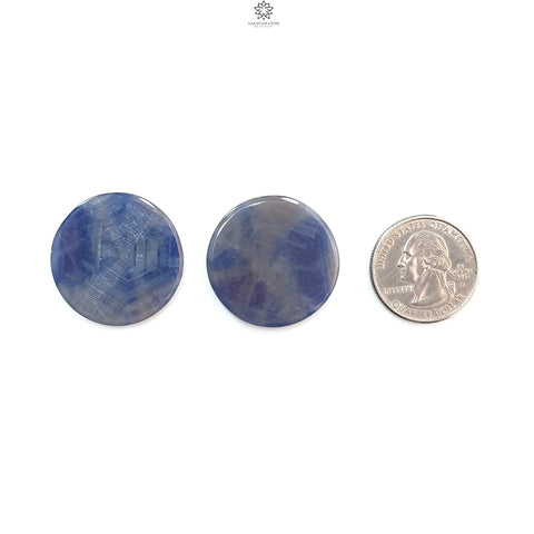 Sapphire Trapiche Gemstone Flat Slices: 84.00cts Natural Untreated Blue, Gray Sapphire Round Shape 29.5mm Pair September Birthstone