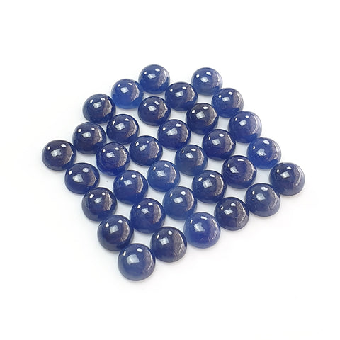 Blue Sapphire Gemstone Cabochon: 43.80cts Natural Untreated Unheated Sapphire Round Shape 6mm 33pcs Lot for Jewelry September Birthstone