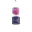 Blue Sapphire & Ruby Gemstone Cabochon: Natural Untreated Ruby Sapphire Cushion Shape 2pcs Set for Jewelry