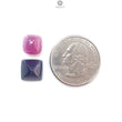 Blue Sapphire & Ruby Gemstone Cabochon: Natural Untreated Ruby Sapphire Cushion Shape 2pcs Set for Jewelry