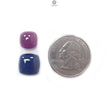 Blue Sapphire & Ruby Gemstone Cabochon: Natural Untreated Ruby Sapphire Cushion Shape 2pcs Set for Jewelry