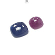 Blue Sapphire & Ruby Gemstone Cabochon: Natural Untreated Ruby Sapphire Cushion Shape 2pcs Set for Jewelry