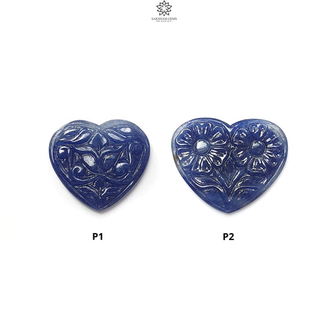 Blue Sapphire Gemstone Carving: Natural Untreated Unheated Sapphire Hand Carved Heart Shape 1pc for Jewelry September Birthstone