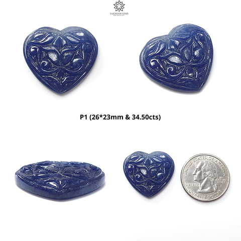 Blue Sapphire Gemstone Carving: Natural Untreated Unheated Sapphire Hand Carved Heart Shape 1pc for Jewelry September Birthstone