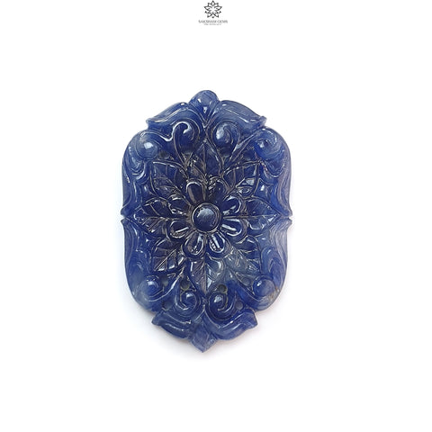 Blue Sapphire Gemstone Carving: 50.40cts Natural Untreated Sapphire Hand Carved Fancy Shape 39.5*26mm 1pc for Jewelry September Birthstone