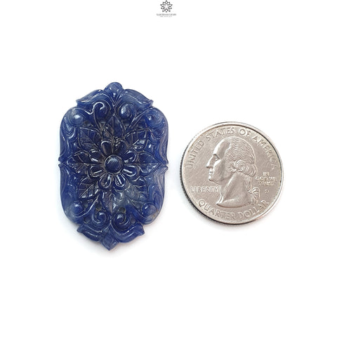 Blue Sapphire Gemstone Carving: 50.40cts Natural Untreated Sapphire Hand Carved Fancy Shape 39.5*26mm 1pc for Jewelry September Birthstone