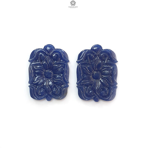 Blue Sapphire Gemstone Carving: 49.00cts Natural Untreated Sapphire Hand Carved Cushion Shape 30*21.5mm Pair September Birthstone