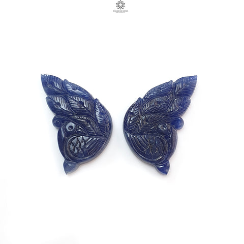 Blue Sapphire Gemstone Butterfly Carving: 103.00cts Natural Untreated Sapphire Hand Carved Peacock 39*22mm Pair September Birthstone