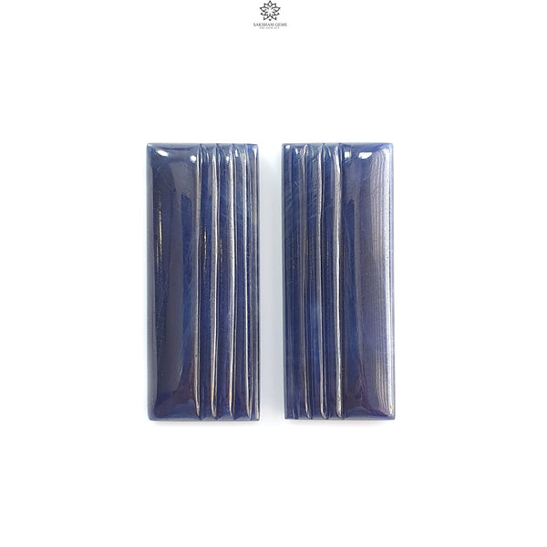 Blue Sapphire Gemstone Carving: 121.30cts Natural Untreated Sapphire Hand Carved Baguette Shape 40.5*16.5mm Pair September Birthstone