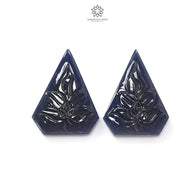 Dark Blue Sapphire Gemstone Carving: 44.60cts Natural Untreated Unheated Sapphire Hand Carved Fancy Shape 26*18mm Pair