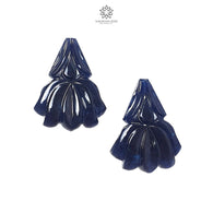 Dark Blue Sapphire Gemstone Carving: 49.40cts Natural Untreated Unheated Sapphire Hand Carved Fancy Shape 25*18mm Pair