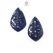 Dark Blue Sapphire Gemstone Carving: 61.60cts Natural Untreated Unheated Sapphire Hand Carved Fancy Shape 31*19mm Pair