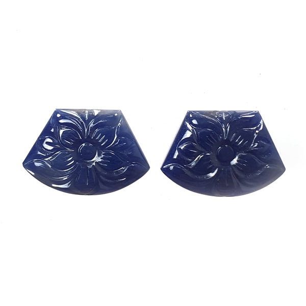 Blue Sapphire Gemstone Carving: 38.00cts Natural Untreated Unheated Sapphire September Birthstone Hand Carved Fancy Shape 24*16mm Pair