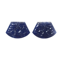 Blue Sapphire Gemstone Carving: 38.50cts Natural Untreated Unheated Sapphire September Birthstone Hand Carved Fancy Shape 25*17mm Pair