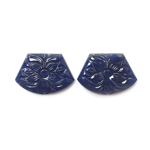 Blue Sapphire Gemstone Carving: 38.50cts Natural Untreated Unheated Sapphire September Birthstone Hand Carved Fancy Shape 25*17mm Pair