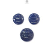 Blue Sapphire Gemstone Carving: Natural Untreated Unheated Sapphire Hand Carved Oreo Round Shape 3pcs Set for Jewelry September Birthstone