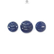 Blue Sapphire Gemstone Carving: Natural Untreated Unheated Sapphire Hand Carved Oreo Round Shape 3pcs Set for Jewelry September Birthstone