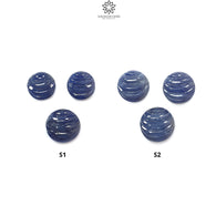 Blue Sapphire Gemstone Carving: Natural Untreated Unheated Sapphire Hand Carved Oreo Round Shape 3pcs Set for Jewelry September Birthstone