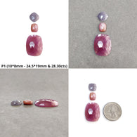 Pink & Yellow Blue Sapphire Gemstone Rose Cut : Natural Untreated Unheated Round Cushion And Oval Shape 3pcs Sets