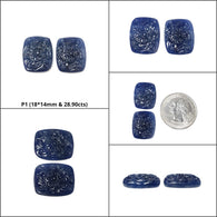Blue Sapphire Gemstone Carving : Natural Untreated Unheated Blue Sapphire Hand Carved Cushion Shape Pair
