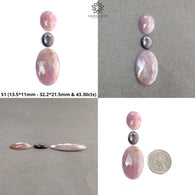 Pink Sapphire Gemstone Rose Cut & Cabochon : Natural Untreated Unheated Round Oval And Pear Shape 3pcs Sets