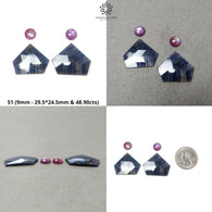Silver Blue & Multi Sapphire Gemstone Rose Cut : Natural Untreated Unheated Sapphire Bi-Color Uneven Round Shape Sets For Jewelry