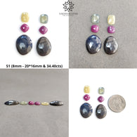 Blue Silver & Multi Sapphire Gemstone Rose Cut : Natural Untreated Unheated Sapphire Cushion Marquise And Oval Shape 6pcs Sets