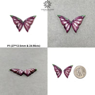 Blue Sapphire & Zoisite Ruby Gemstone Carving : Natural Untreated Unheated Sapphire, Ruby Hand Carved Butterfly And Angel Wings Pairs