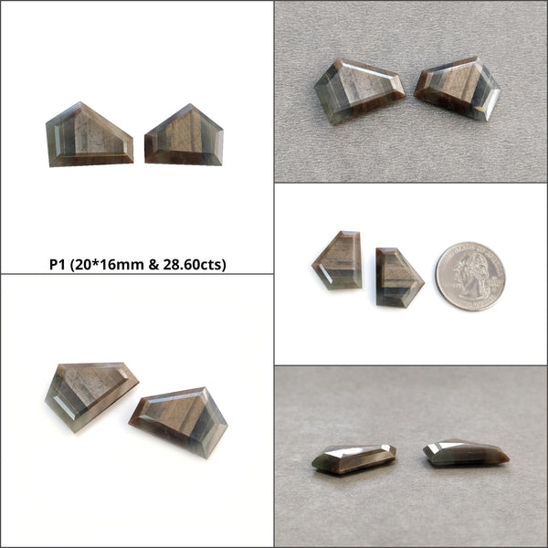 Chocolate Silver Sheen Sapphire Gemstone Normal Cut : Natural Untreated Golden Brown Sapphire Marquise Uneven & Baguette Shape