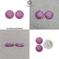 Raspberry Pink Sappire Gemstone Carving : Natural Untreated Sapphire Hand Carved Round Shape Pair/Set