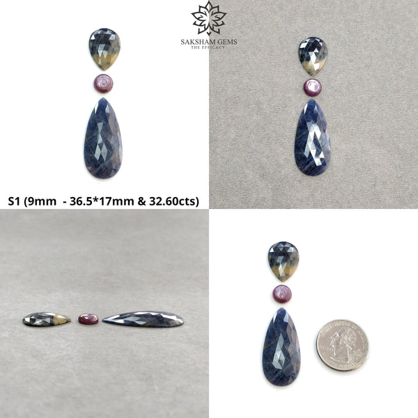 Multi  & Chocolate Sapphire Gemstone Rose Cut : Natural Untreated Unheated Sapphire Bi-Color Pear Round And Uneven Shape 3pcs Sets