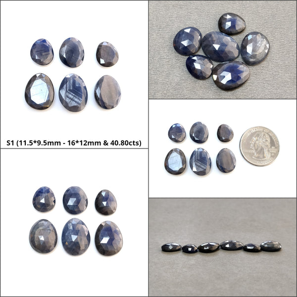Silver Blue Sheen Sapphire Gemstone Normal & Rose Cut : Natural Untreated Unheated Sapphire Both Side Cut Uneven Egg Shape