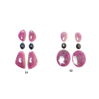 Pink & Chocolate Blue Sapphire Gemstone Rose Cut : Natural Untreated Unheated Round Oval Egg And Uneven Shape 6pcs Sets